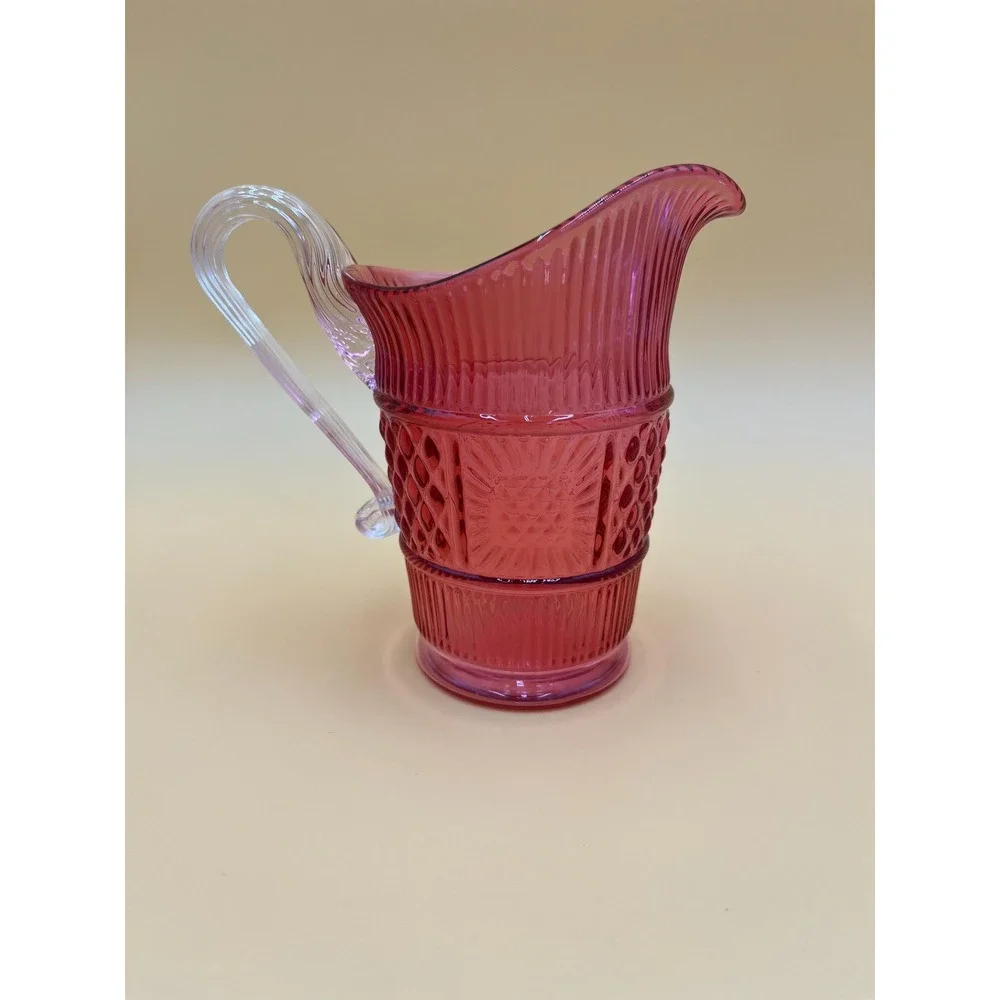 Vintage Fenton Cranberry Glass Creamer: Raised Design, Red Glass
